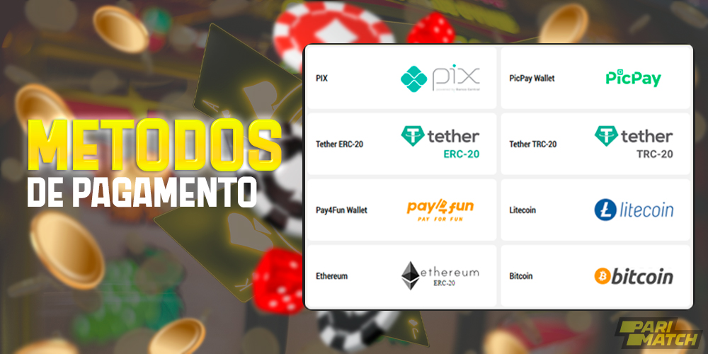 Métodos de pagamento no site da Parimatch Brasil