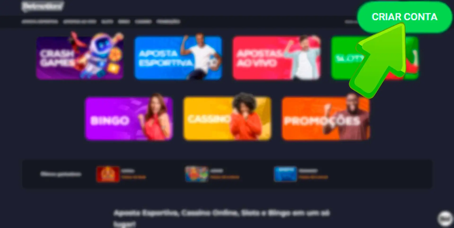 Site principal e botão de registro