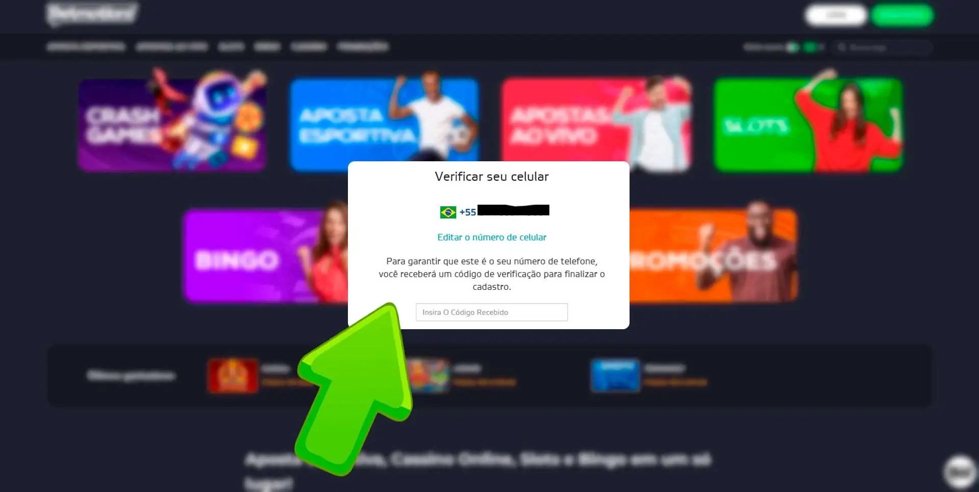 Digite o código para ativar sua conta