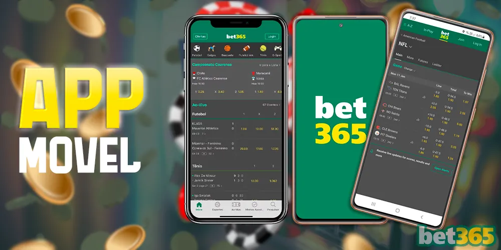 Visão geral do aplicativo móvel da Bet365 em diferentes dispositivos móveis