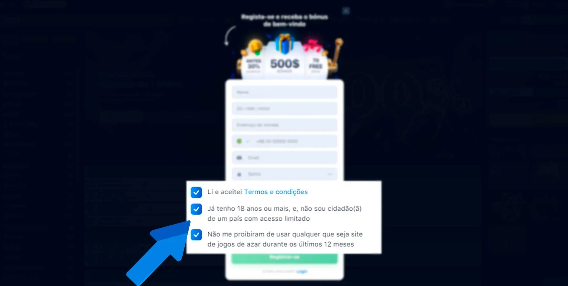 Aceitação dos termos de uso da plataforma