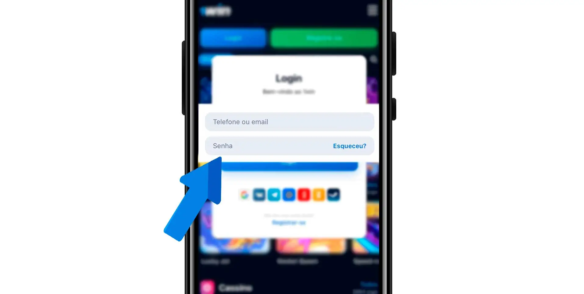 Inserção de dados para fazer login em sua conta pessoal