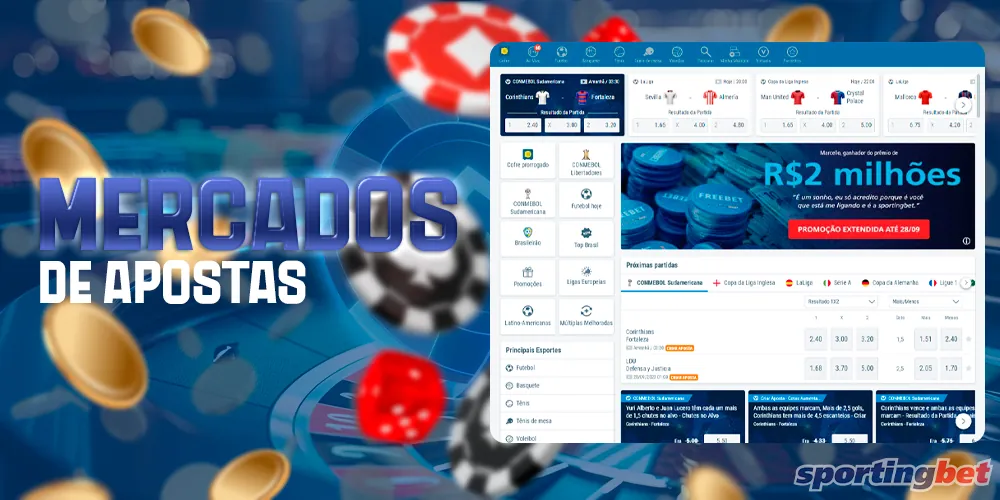 Mercados de apostas esportivas no site da Sportingbet Brasil