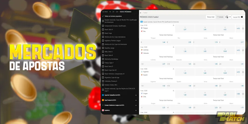 Mercados de apostas no site da Parimatch Brasil