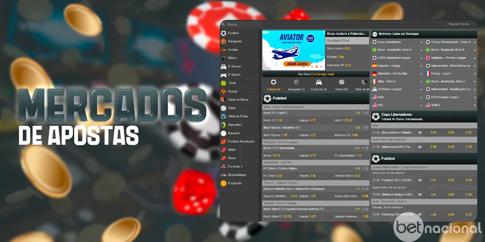 Mercados de apostas esportivas no site da Betnacional Brasil