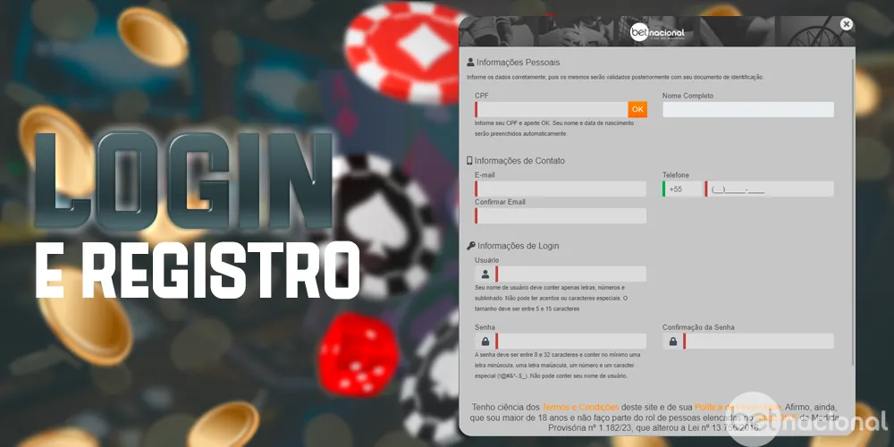 Login e registro no site do Betnacional Brasil