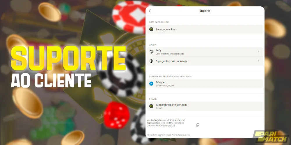 Suporte 24 horas por dia no site da Parimatch Brasil