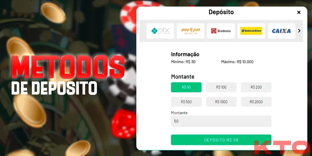 Métodos de depósito no site da KTO Brasil
