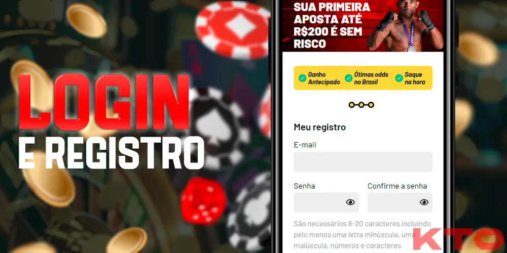 Login e registro no aplicativo móvel KTO Brasil